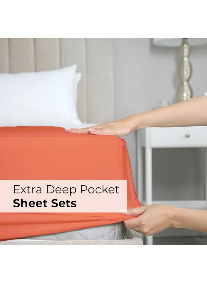 Extra Deep Twin XL Sheet Set - 4 Piece Breathable & Cooling Sheets - Hotel Luxury Bedding Set with 18-24 Inch Extra Deep Pockets - Easy Fit - Super Soft, Wrinkle Free and Comfy - Coral, Twin XL Size