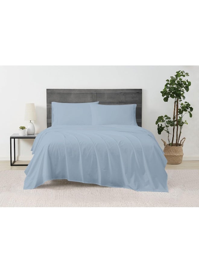 Cannon - Solid Percale 4 Piece Queen Sheet and Pillowcase Set - Light Blue