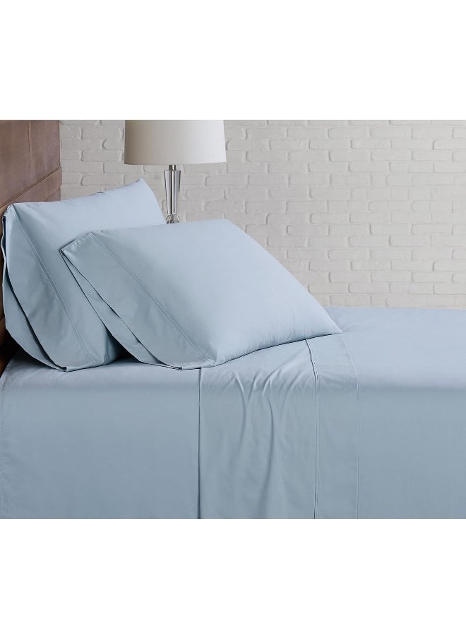 Cannon - Solid Percale 4 Piece Queen Sheet and Pillowcase Set - Light Blue