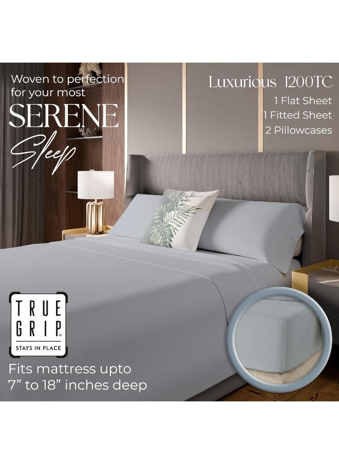 1200 Thread Count Queen Size Sheets Set Light Gray, Ultra Soft Cotton Rich Easy Care Sateen Bed Sheet, Moisture Wicking Deep Pocket Sheets (1 Flat Sheet, 1 Fitted Sheet & 2 Pillowcases)