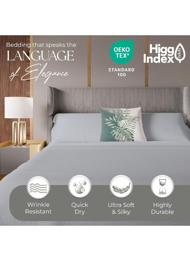 1200 Thread Count Queen Size Sheets Set Light Gray, Ultra Soft Cotton Rich Easy Care Sateen Bed Sheet, Moisture Wicking Deep Pocket Sheets (1 Flat Sheet, 1 Fitted Sheet & 2 Pillowcases)