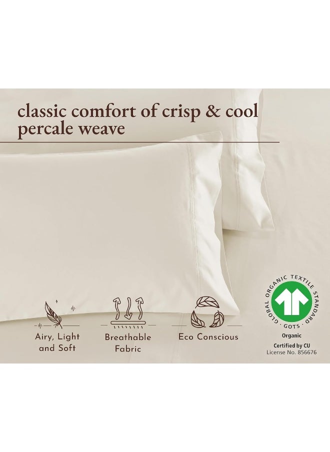 California Design Den 100% Organic Cotton King Size Pillow Cases 2 Set, Authentic GOTS Certified, Soft & Cooling Percale Weave Cotton Pillowcases (Ivory)