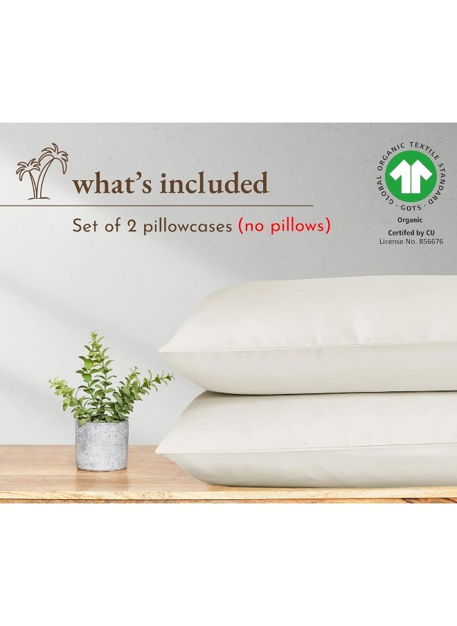 California Design Den 100% Organic Cotton King Size Pillow Cases 2 Set, Authentic GOTS Certified, Soft & Cooling Percale Weave Cotton Pillowcases (Ivory)