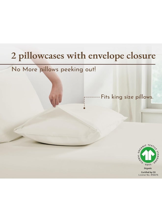 California Design Den 100% Organic Cotton King Size Pillow Cases 2 Set, Authentic GOTS Certified, Soft & Cooling Percale Weave Cotton Pillowcases (Ivory)