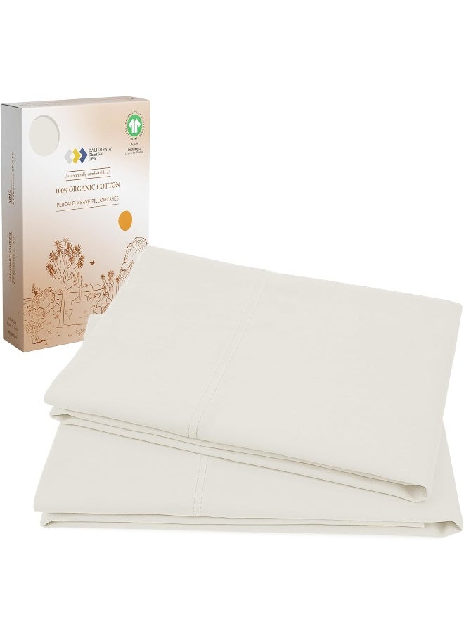 California Design Den 100% Organic Cotton King Size Pillow Cases 2 Set, Authentic GOTS Certified, Soft & Cooling Percale Weave Cotton Pillowcases (Ivory)