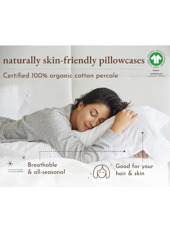 California Design Den 100% Organic Cotton King Size Pillow Cases 2 Set, Authentic GOTS Certified, Soft & Cooling Percale Weave Cotton Pillowcases (Ivory)