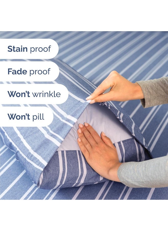 Queen Size 4 Piece Bedding Sheet Set - Breathable & Cooling Bed Sheets - Hotel Luxury Bed Sheets for Women, Men, Kids & Teens - Deep Pockets, Easy-fit - Soft & Wrinkle Free - Blue Stripes Oeko-Tex Set