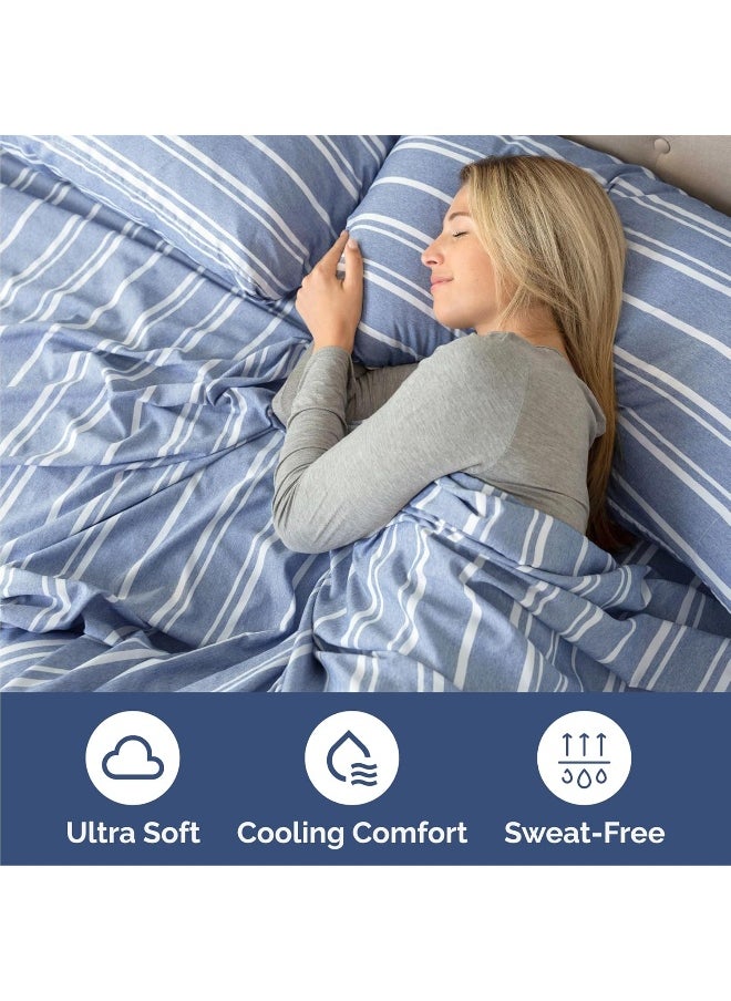 Queen Size 4 Piece Bedding Sheet Set - Breathable & Cooling Bed Sheets - Hotel Luxury Bed Sheets for Women, Men, Kids & Teens - Deep Pockets, Easy-fit - Soft & Wrinkle Free - Blue Stripes Oeko-Tex Set