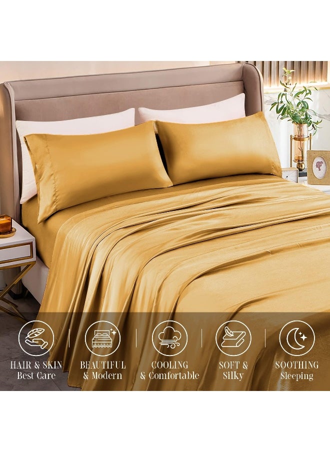 Elegant Comfort Luxurious 4-Piece Silky Satin Sheet Set, King, Gold