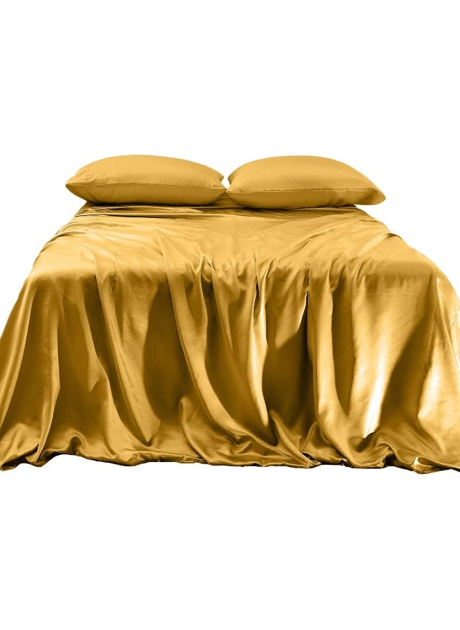 Elegant Comfort Luxurious 4-Piece Silky Satin Sheet Set, King, Gold