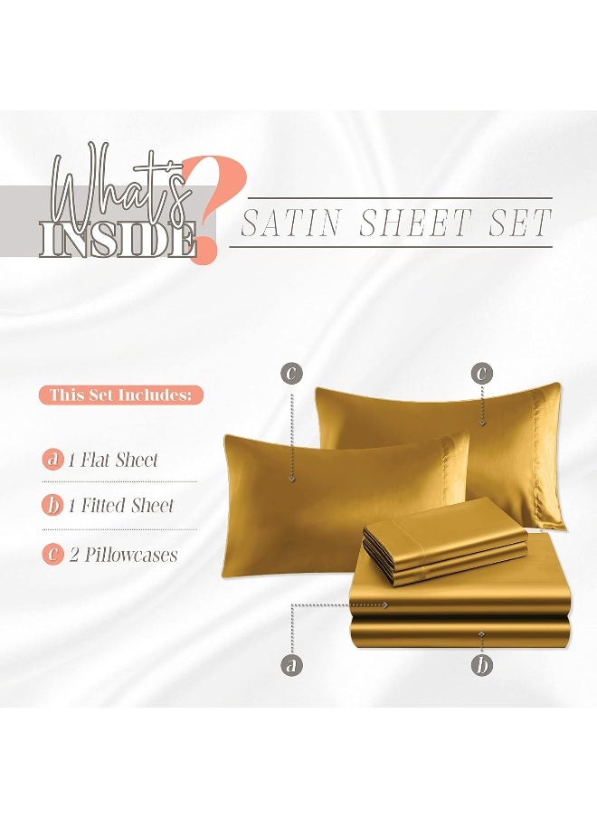 Elegant Comfort Luxurious 4-Piece Silky Satin Sheet Set, King, Gold