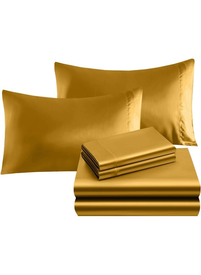 Elegant Comfort Luxurious 4-Piece Silky Satin Sheet Set, King, Gold