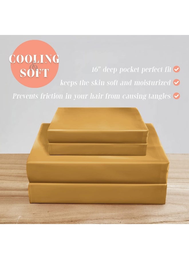Elegant Comfort Luxurious 4-Piece Silky Satin Sheet Set, King, Gold