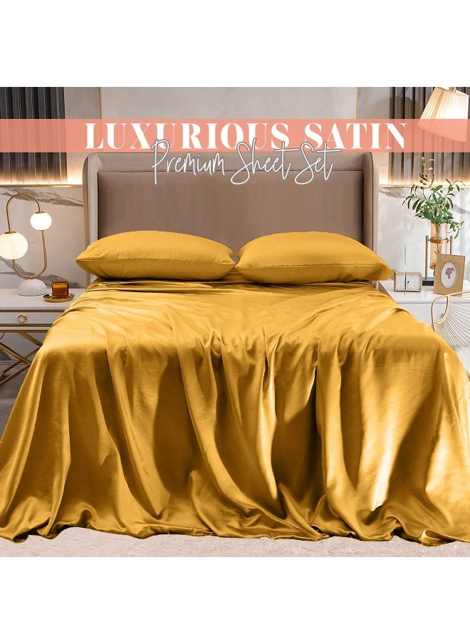 Elegant Comfort Luxurious 4-Piece Silky Satin Sheet Set, King, Gold