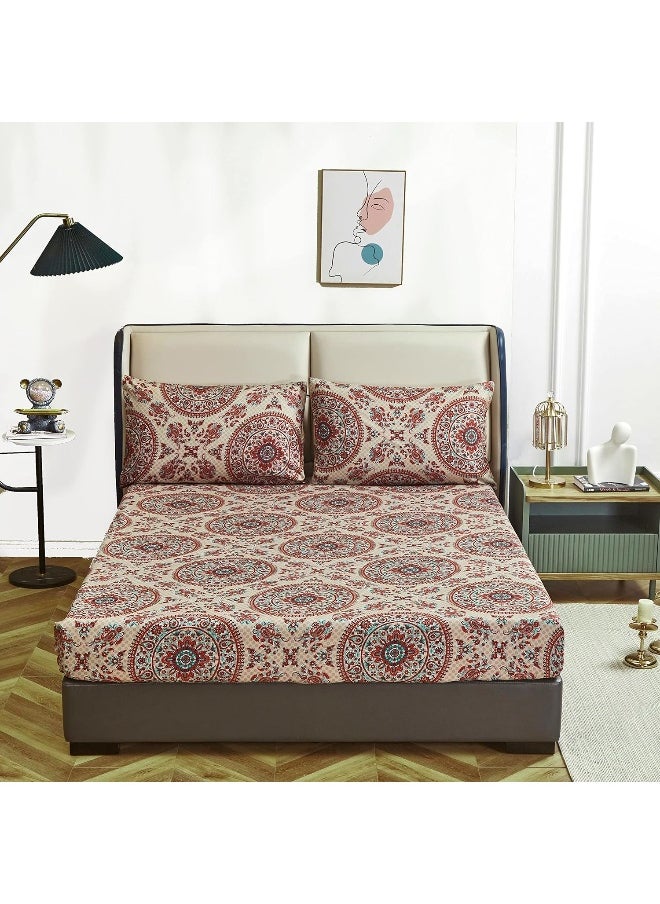 Tache Home Fashion Bohemian Boho Chic Medallion Mandala Paisley Boteh Fitted Bed Sheet Only, Cal King