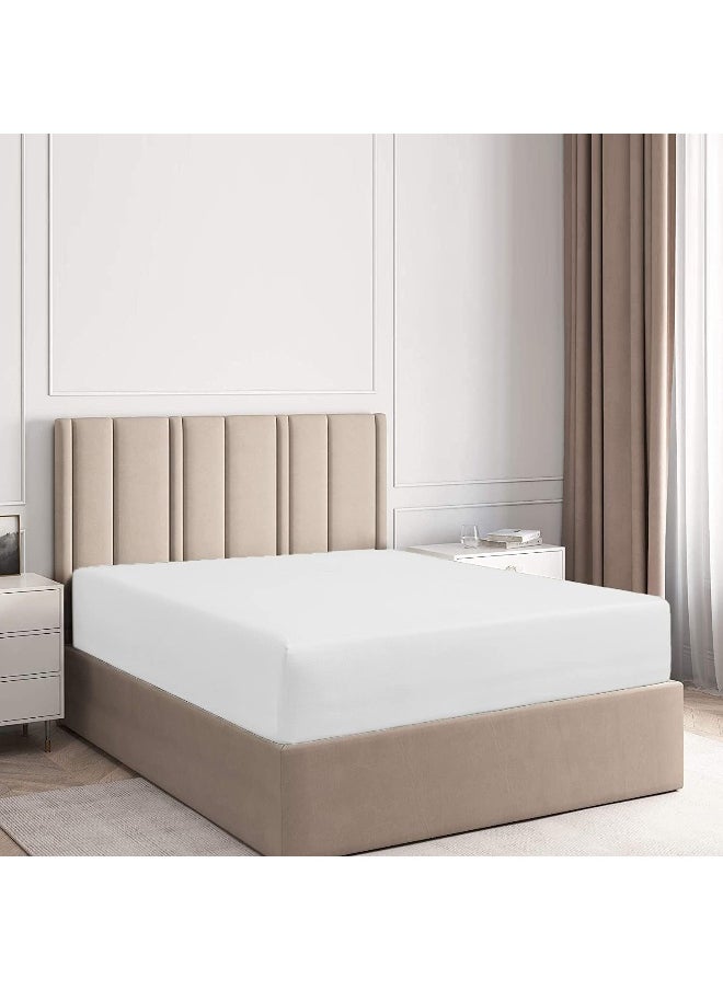 DAN RIVER 100% Cotton Jersey Fitted Sheet, Queen, White, 16 Inch Deep Pockets, Ultra Soft & Breathable, Stretchy Knit Fabric, Fitted Bed Sheet for Queen Mattress