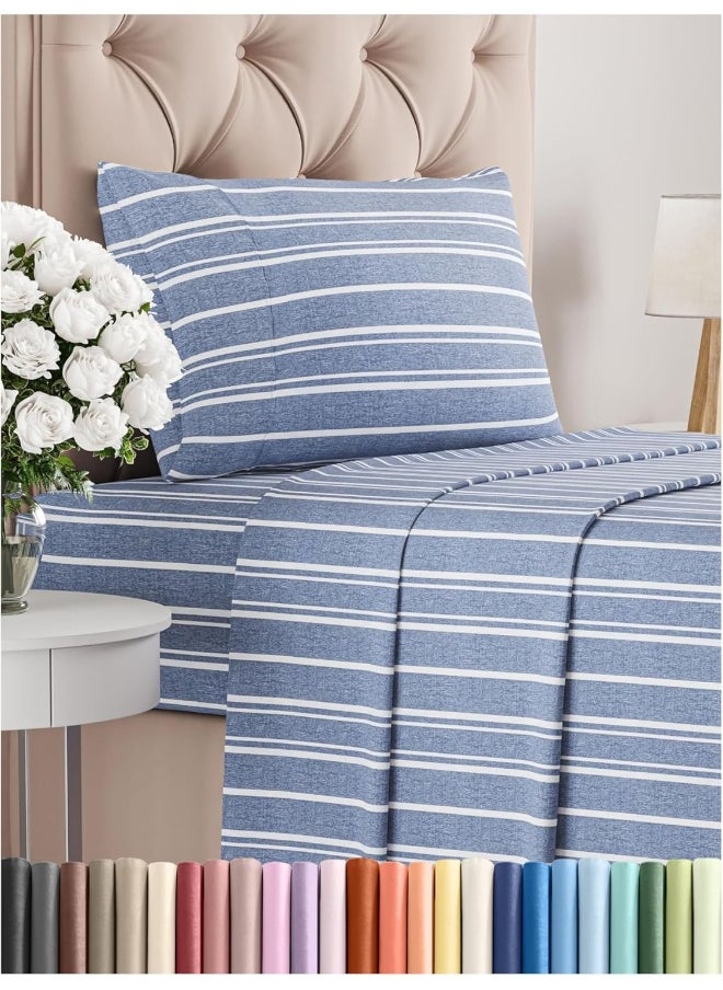 TwinXL Size 3 Piece Bedding Sheet Set - Breathable & Cooling Sheets - Hotel Luxury Bed Sheets for Kids, Teens, Women & Men - Deep Pockets - Easy-fit - Soft & Wrinkle Free - Blue Stripes Oeko-Tex Set