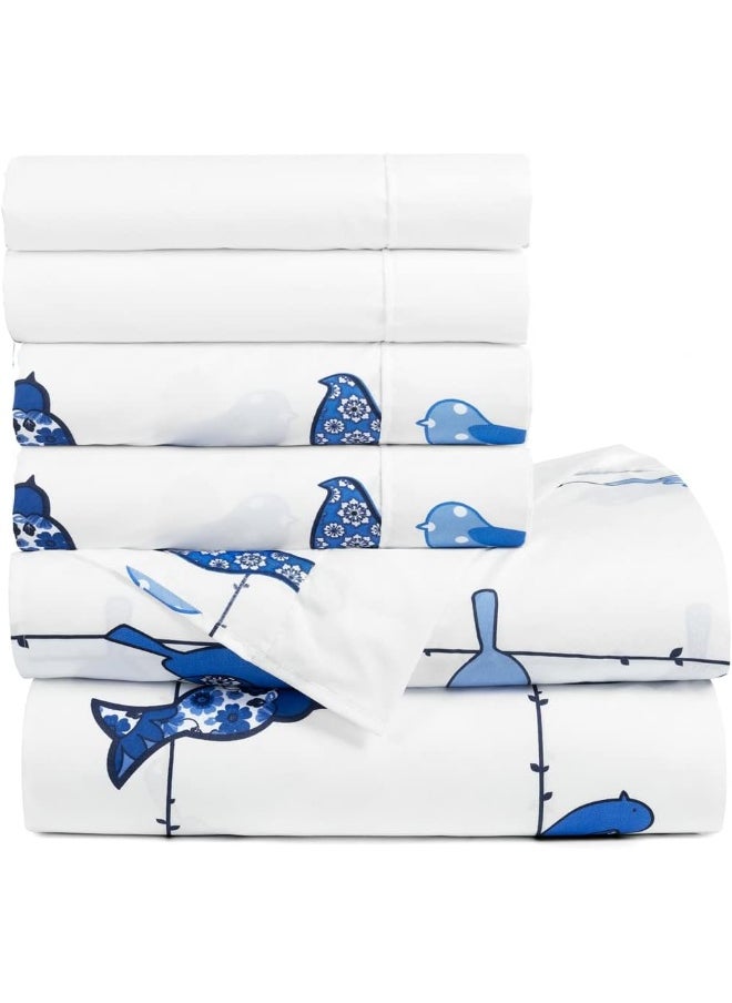 Lush Decor Rowley Birds Soft Sheet 6 Piece Set, Full, Navy