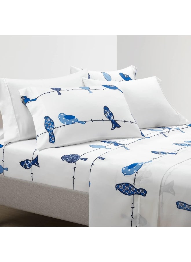 Lush Decor Rowley Birds Soft Sheet 6 Piece Set, Full, Navy