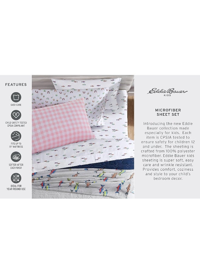 Eddie Bauer Kids - Full Size Sheets, Stain Resistant Kids Bedding, Ideal for Toddler Bedding Set (Dreamland Green, Full)