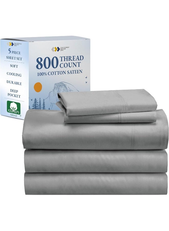 California Design Den Split King Sheets for Adjustable Bed, Buttery Soft 800 Thread Count, 100% Cotton Set Beats Fake Egyptian Claims, 5 Piece Set with 2 Twin XL Fitted Sheets (Light Gray)