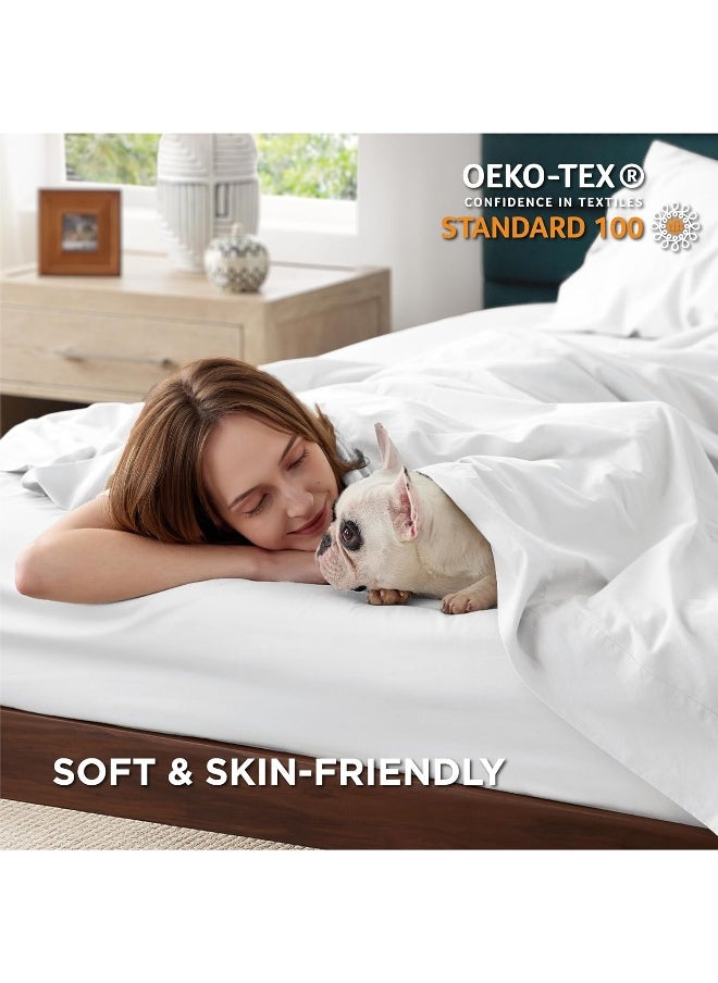 Bedsure Cotton Sheets for King Size Bed, Pure White