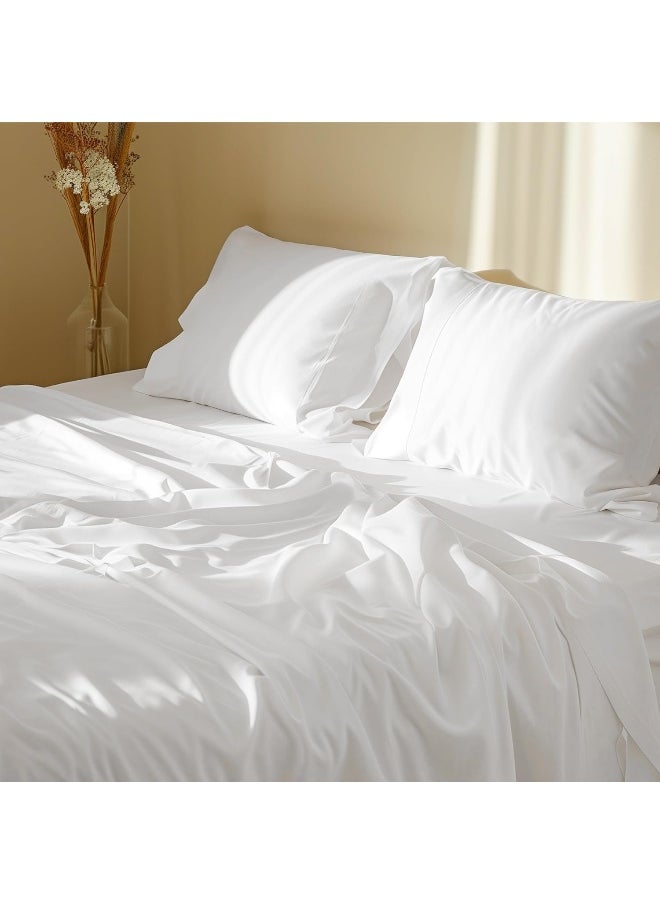 Bedsure Cotton Sheets for King Size Bed, Pure White