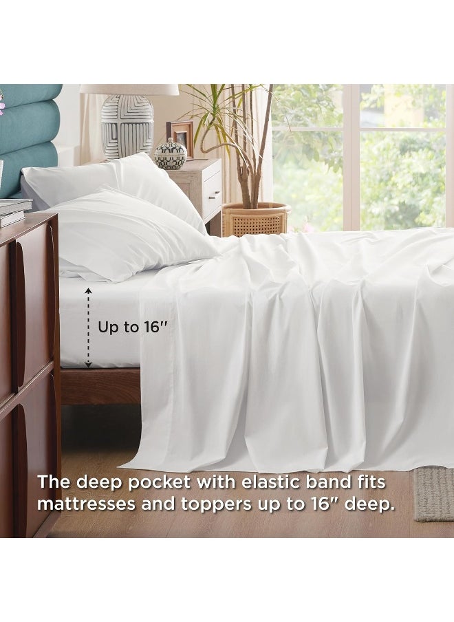 Bedsure Cotton Sheets for King Size Bed, Pure White