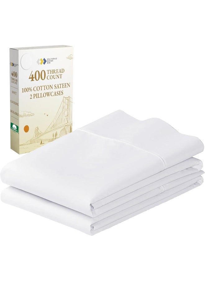 400 Thread Count 100% Cotton Pillow Cases, Bright White Standard Pillowcase Set of 2