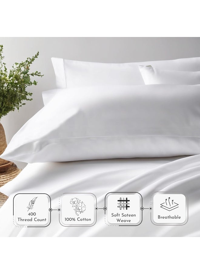400 Thread Count 100% Cotton Pillow Cases, Bright White Standard Pillowcase Set of 2