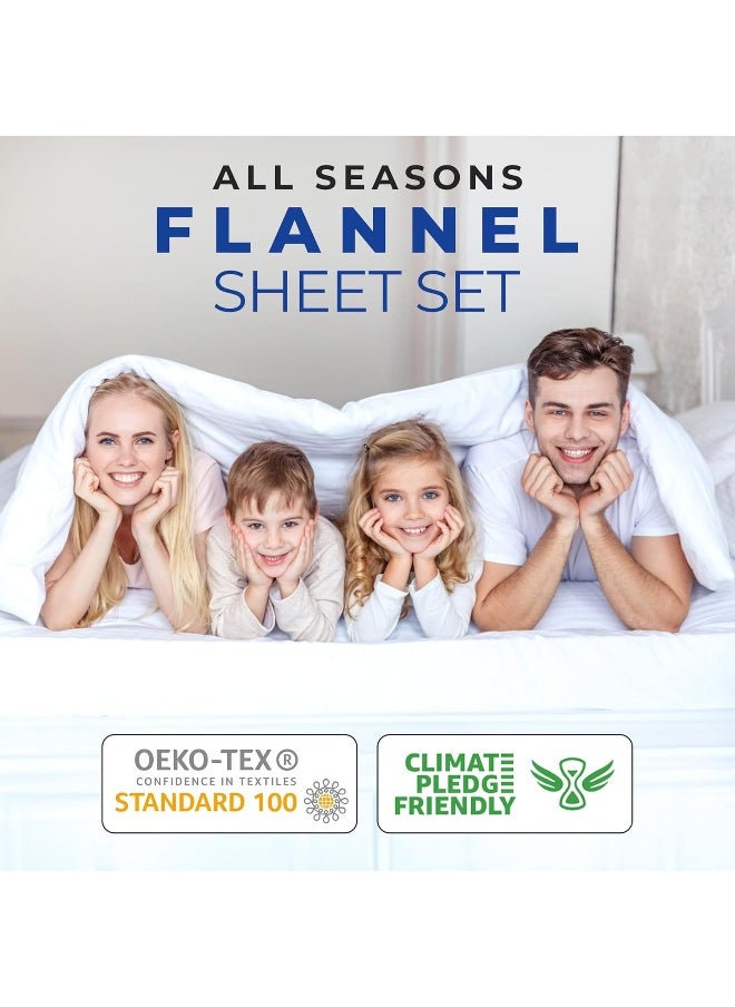 Superior Plaid Flannel Cotton Sheet Set, Fuzzy Warm Sheets, Rustic Classic Farmhouse Bedding, Basics, Includes 1 Flat Sheet, 1 Elastic Deep Pocket Fitted Sheet, 2 Pillowcases, Full, Beige