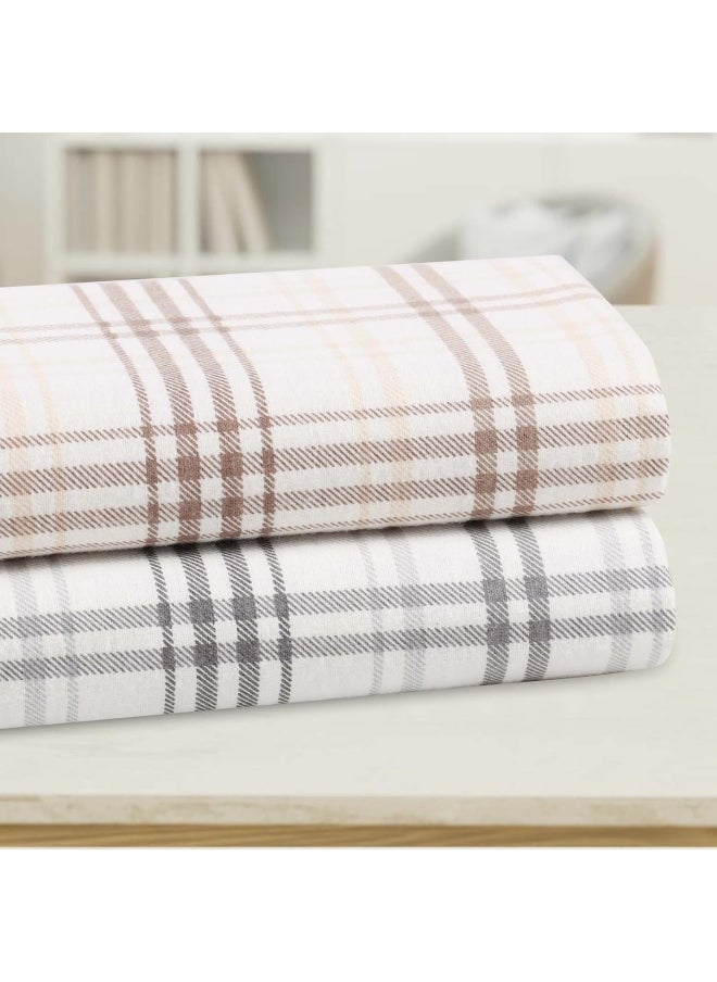 Superior Plaid Flannel Cotton Sheet Set, Fuzzy Warm Sheets, Rustic Classic Farmhouse Bedding, Basics, Includes 1 Flat Sheet, 1 Elastic Deep Pocket Fitted Sheet, 2 Pillowcases, Full, Beige