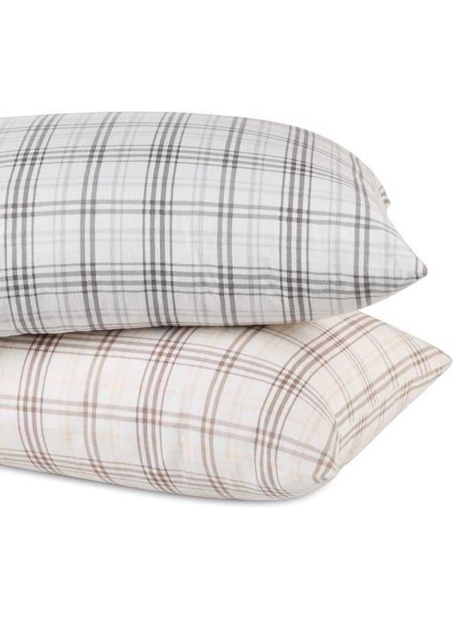 Superior Plaid Flannel Cotton Sheet Set, Fuzzy Warm Sheets, Rustic Classic Farmhouse Bedding, Basics, Includes 1 Flat Sheet, 1 Elastic Deep Pocket Fitted Sheet, 2 Pillowcases, Full, Beige