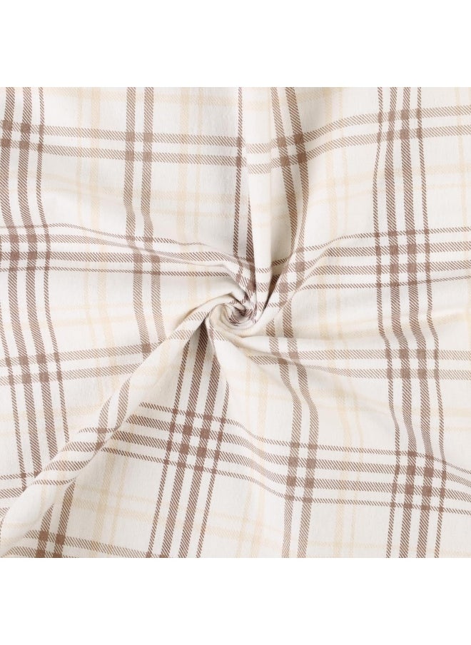 Superior Plaid Flannel Cotton Sheet Set, Fuzzy Warm Sheets, Rustic Classic Farmhouse Bedding, Basics, Includes 1 Flat Sheet, 1 Elastic Deep Pocket Fitted Sheet, 2 Pillowcases, Full, Beige