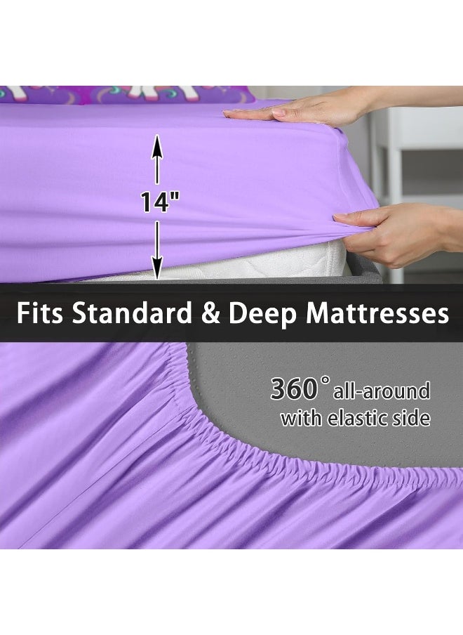 WeCozy 7 Pcs Queen Size Comforter Set with 2 Pillowcases & 2 Shams, Cute Unicorn Purple Space Bedding Set for Kids and Adults, Animal Rainbow Horse Bed in a Bag with Flat Sheet and Fitted Sheet