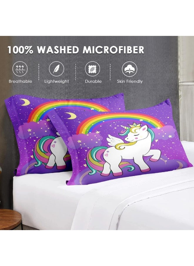 WeCozy 7 Pcs Queen Size Comforter Set with 2 Pillowcases & 2 Shams, Cute Unicorn Purple Space Bedding Set for Kids and Adults, Animal Rainbow Horse Bed in a Bag with Flat Sheet and Fitted Sheet