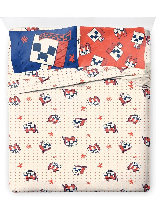 Minecraft Creeper Full Size Comforter Set - 7 Piece Bedding Includes Sheet Set & Pillow Covers - Super Soft Red & Blue Oishi Market Kids Bedding