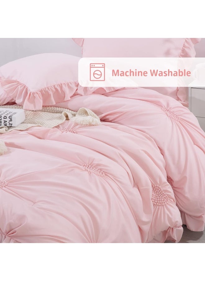 ROYALAY Pink Bedding Kids Comforter Sets for Girls Ruffle Bedding Set Full/Queen Size with 2 Pillow Shams