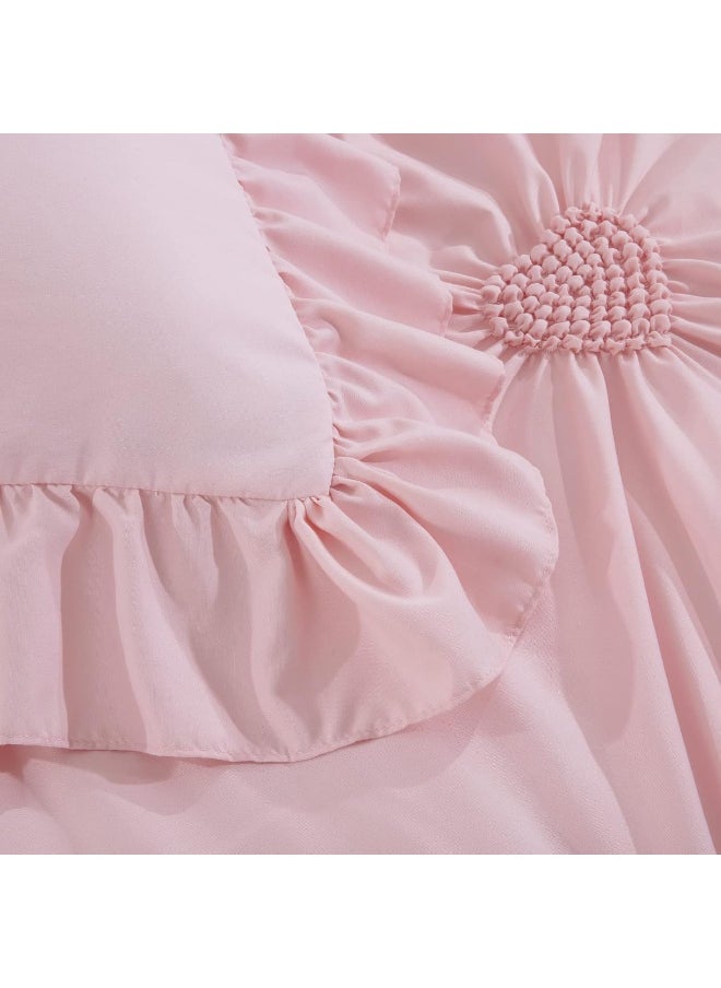 ROYALAY Pink Bedding Kids Comforter Sets for Girls Ruffle Bedding Set Full/Queen Size with 2 Pillow Shams