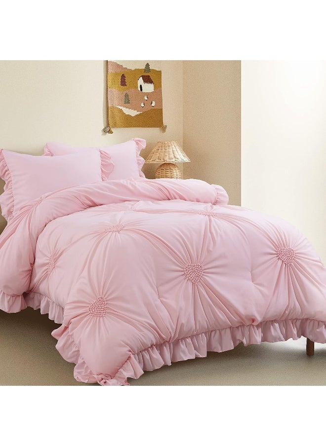 ROYALAY Pink Bedding Kids Comforter Sets for Girls Ruffle Bedding Set Full/Queen Size with 2 Pillow Shams