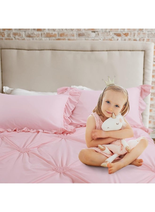 ROYALAY Pink Bedding Kids Comforter Sets for Girls Ruffle Bedding Set Full/Queen Size with 2 Pillow Shams