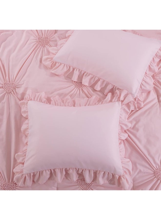ROYALAY Pink Bedding Kids Comforter Sets for Girls Ruffle Bedding Set Full/Queen Size with 2 Pillow Shams