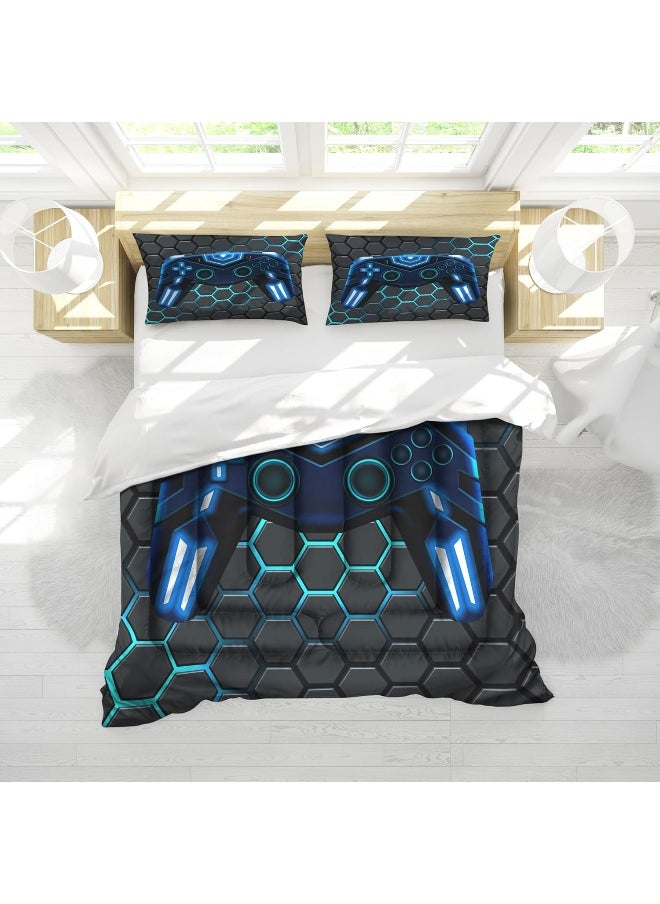 Uyivugmo Kids Gaming Comforter Twin Size Video Game Console Geometric Bedding Sets for Boys Girls Kids 3D Gaming Comforter with 2 Pillowcase