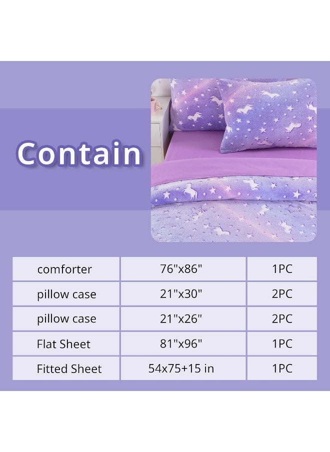 ROYALAY 5 Piece Glow in The Dark Comforter Twin/Twin XL Size (Purple, Full (7 Pcs))