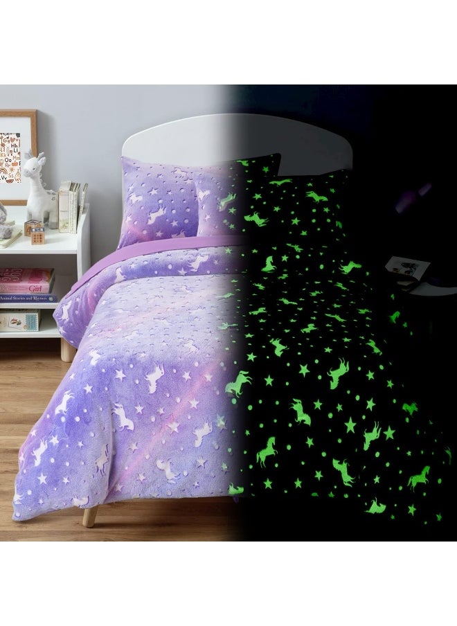ROYALAY 5 Piece Glow in The Dark Comforter Twin/Twin XL Size (Purple, Full (7 Pcs))