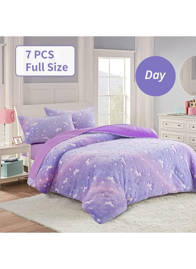 ROYALAY 5 Piece Glow in The Dark Comforter Twin/Twin XL Size (Purple, Full (7 Pcs))