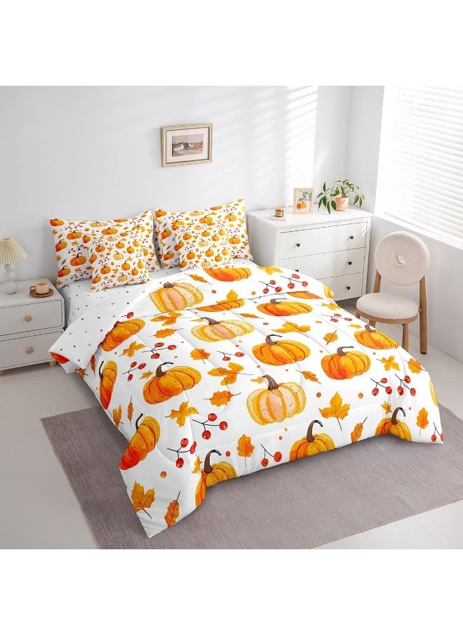 Erosebridal 7Pcs Pumpkin Comforter Sets Twin Size, Happy Fall Y'all Comforter Set Autumn Leaves Bed in a Bag