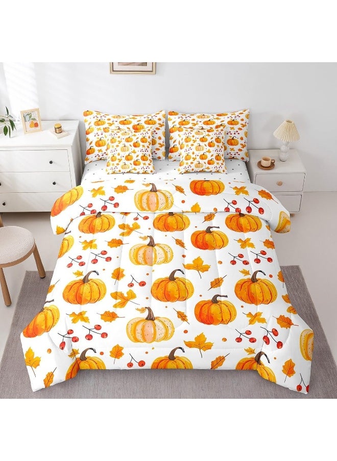 Erosebridal 7Pcs Pumpkin Comforter Sets Twin Size, Happy Fall Y'all Comforter Set Autumn Leaves Bed in a Bag