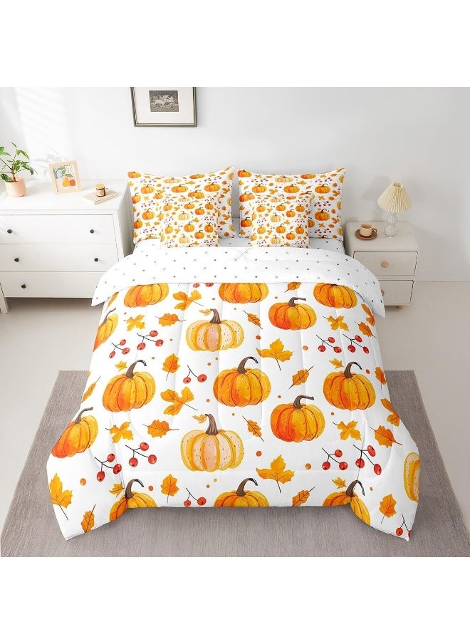 Erosebridal 7Pcs Pumpkin Comforter Sets Twin Size, Happy Fall Y'all Comforter Set Autumn Leaves Bed in a Bag