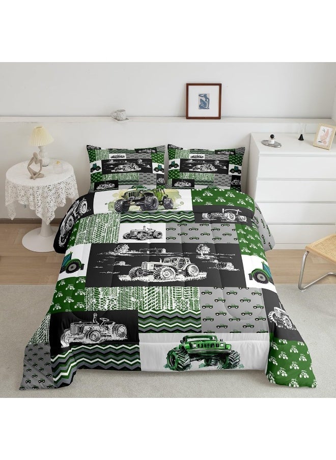 Erosebridal Green Tractor Comforter Set Twin Size Farm Vehicle Truck Bedding Set Cartoon Equipment Construction Harvester Down Comforter for Kids Boys Car Bedroom Decor with 1 Pillowcase, Grey